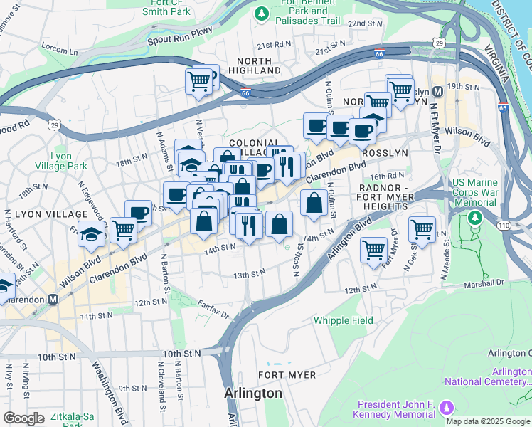 map of restaurants, bars, coffee shops, grocery stores, and more near 101 Independence Avenue Southeast in Washington