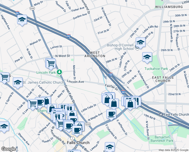 map of restaurants, bars, coffee shops, grocery stores, and more near 2726 North Wyoming Street in Arlington
