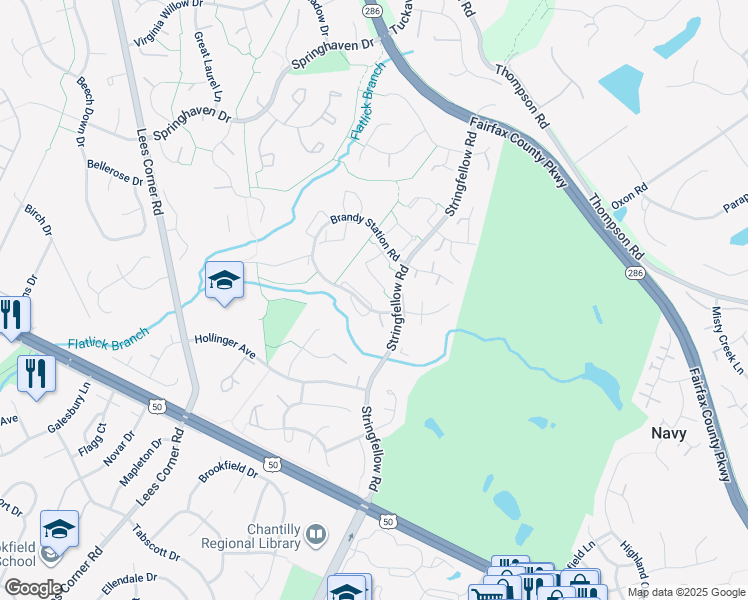 map of restaurants, bars, coffee shops, grocery stores, and more near 13204 Grand Junction Drive in Fairfax