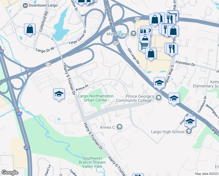 map of restaurants, bars, coffee shops, grocery stores, and more near 10135 Prince Place in Upper Marlboro