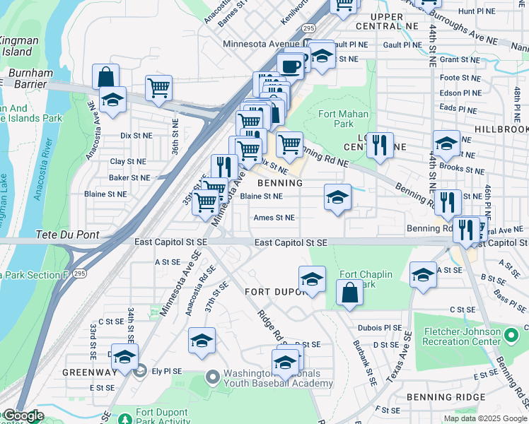 map of restaurants, bars, coffee shops, grocery stores, and more near 101 Independence Avenue Southeast in Washington