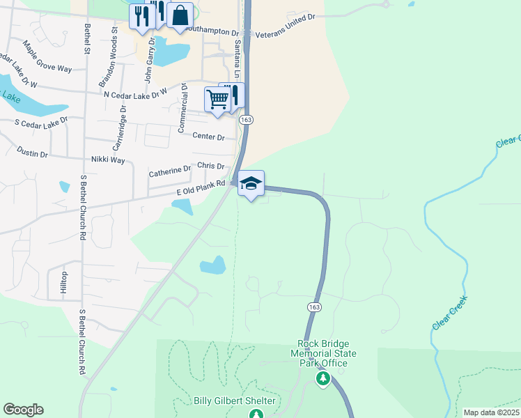 map of restaurants, bars, coffee shops, grocery stores, and more near 5151 South Highway 163 in Columbia