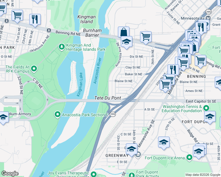 map of restaurants, bars, coffee shops, grocery stores, and more near 101 Independence Avenue Southeast in Washington