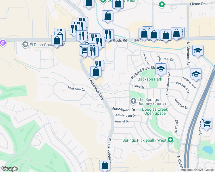 map of restaurants, bars, coffee shops, grocery stores, and more near 4094 Star View in Colorado Springs