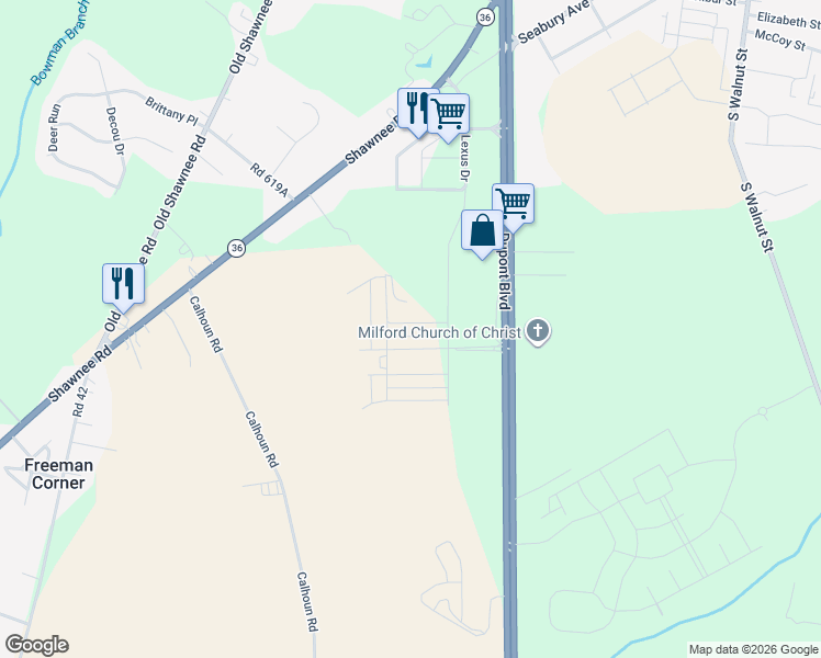 map of restaurants, bars, coffee shops, grocery stores, and more near in Milford