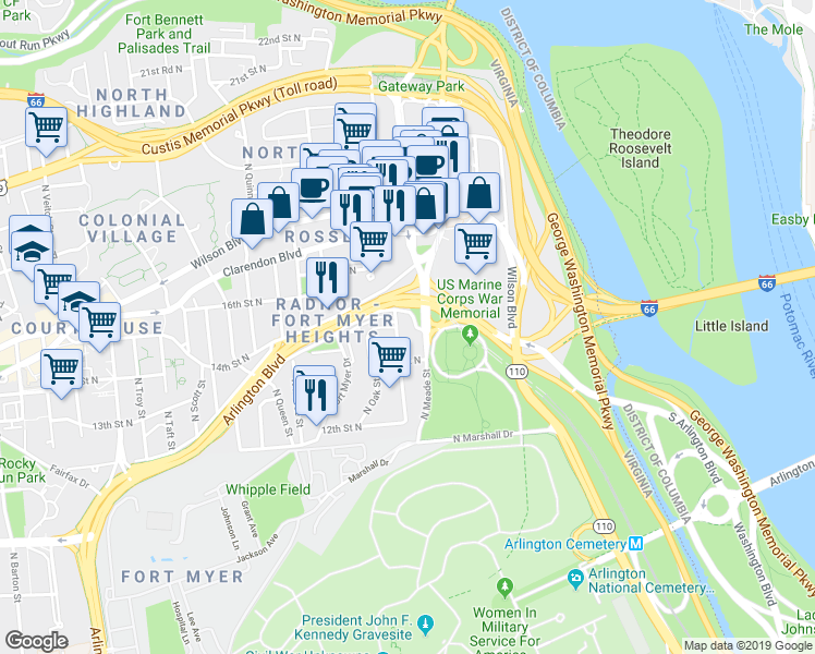 map of restaurants, bars, coffee shops, grocery stores, and more near 101 Independence Avenue Southeast in Washington