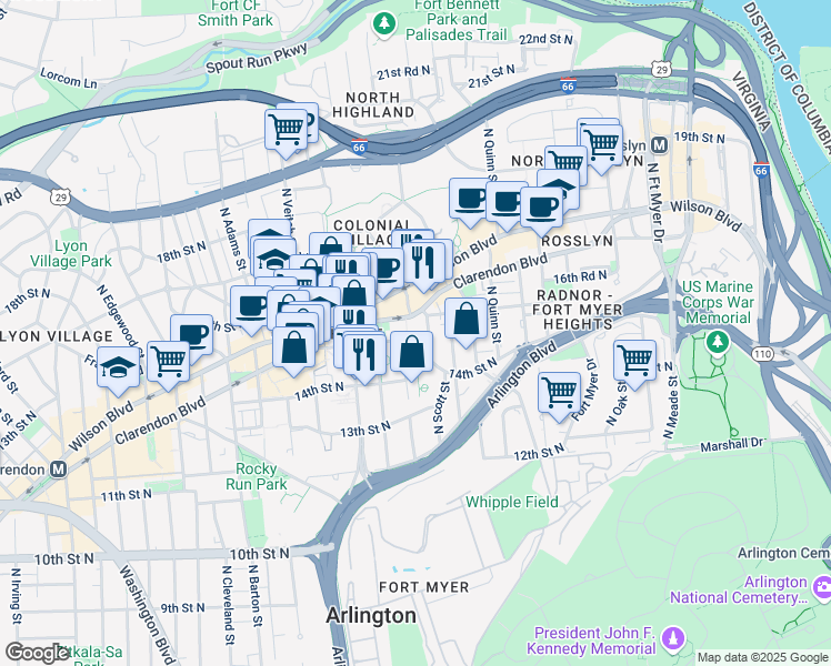 map of restaurants, bars, coffee shops, grocery stores, and more near 101 Independence Avenue Southeast in Washington