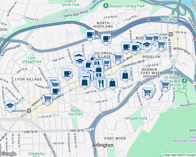 map of restaurants, bars, coffee shops, grocery stores, and more near 101 Independence Avenue Southeast in Washington