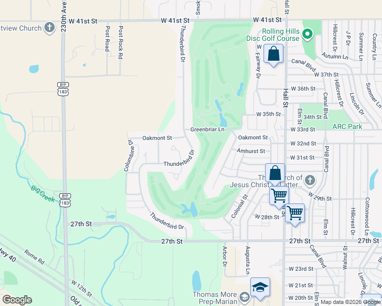 map of restaurants, bars, coffee shops, grocery stores, and more near 2760 Thunderbird Drive in Hays