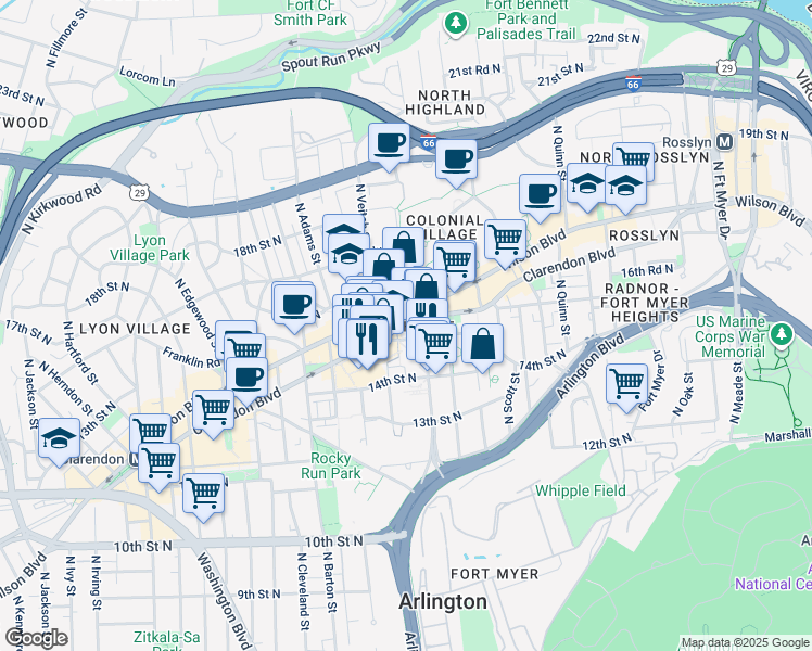 map of restaurants, bars, coffee shops, grocery stores, and more near 101 Independence Avenue Southeast in Washington