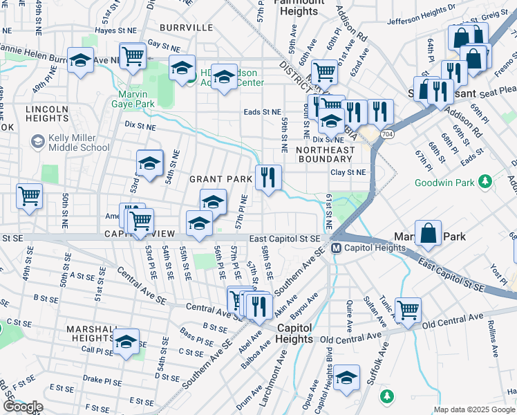 map of restaurants, bars, coffee shops, grocery stores, and more near 101 Independence Avenue Southeast in Washington