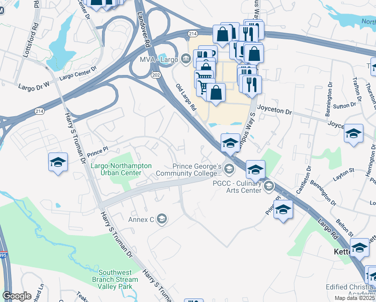 map of restaurants, bars, coffee shops, grocery stores, and more near 10242 Prince Place in Largo