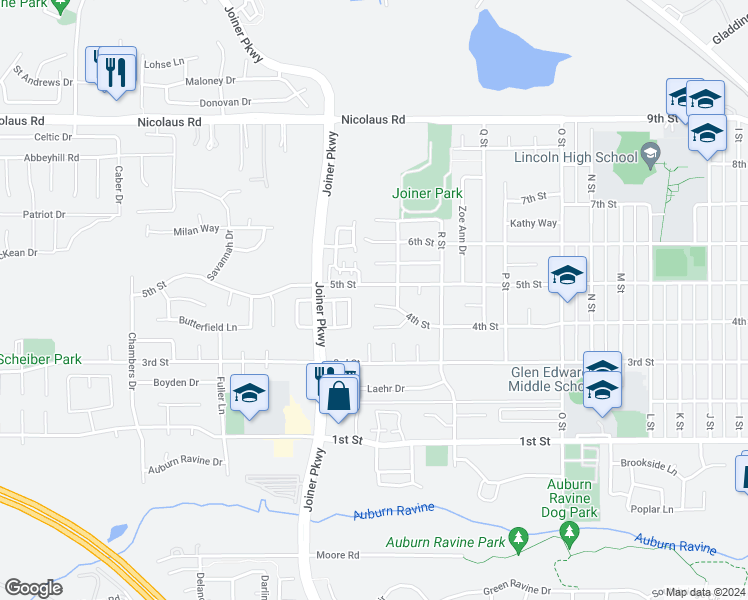 map of restaurants, bars, coffee shops, grocery stores, and more near 1818 4th Street in Lincoln