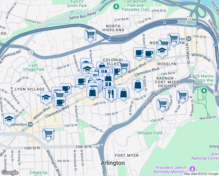 map of restaurants, bars, coffee shops, grocery stores, and more near 101 Independence Avenue Southeast in Washington