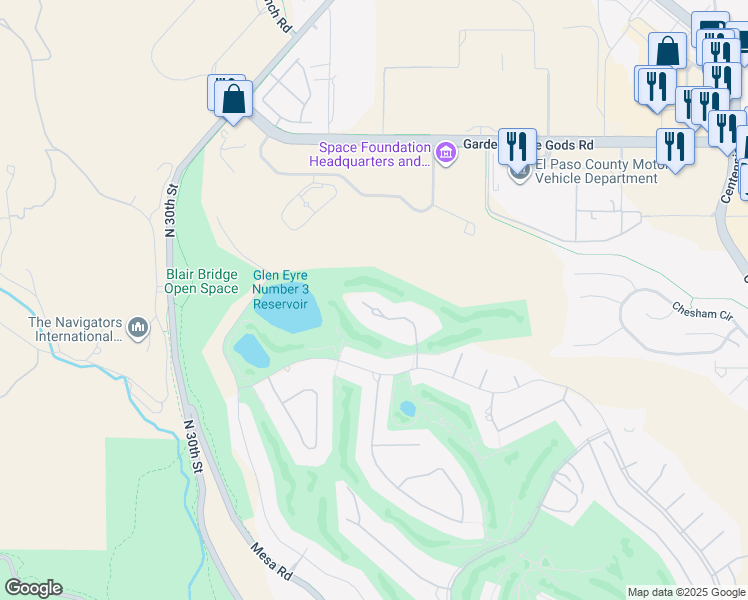 map of restaurants, bars, coffee shops, grocery stores, and more near 4215 Reserve Point in Colorado Springs