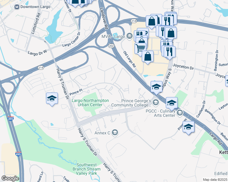 map of restaurants, bars, coffee shops, grocery stores, and more near 10121 Prince Place in Upper Marlboro