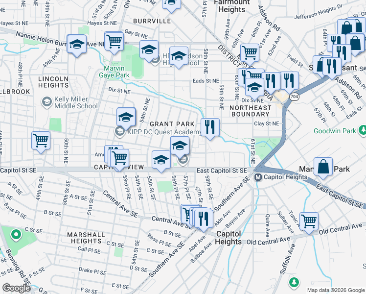 map of restaurants, bars, coffee shops, grocery stores, and more near 101 Independence Avenue Southeast in Washington