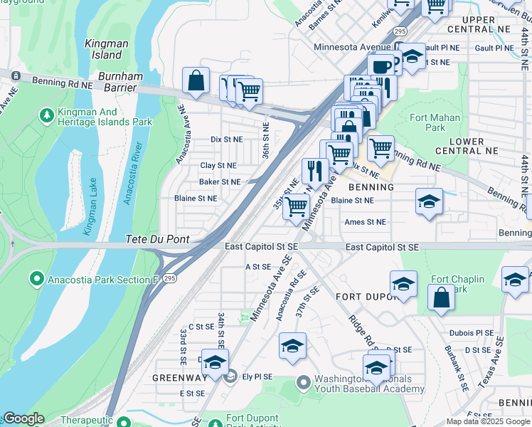 map of restaurants, bars, coffee shops, grocery stores, and more near 101 Independence Avenue Southeast in Washington