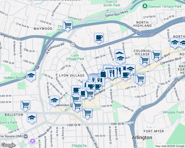 map of restaurants, bars, coffee shops, grocery stores, and more near 101 Independence Avenue Southeast in Washington