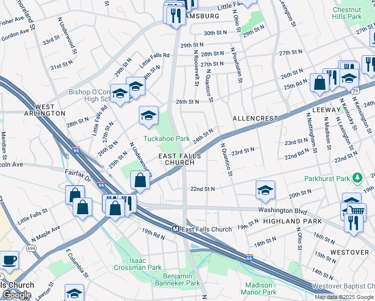 map of restaurants, bars, coffee shops, grocery stores, and more near 6424 24th Street North in Arlington