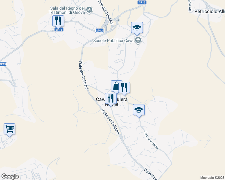 map of restaurants, bars, coffee shops, grocery stores, and more near 144 Viale Fiume Busento in Cava-cuculera Nobile