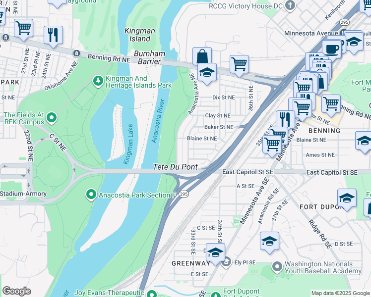 map of restaurants, bars, coffee shops, grocery stores, and more near 101 Independence Avenue Southeast in Washington