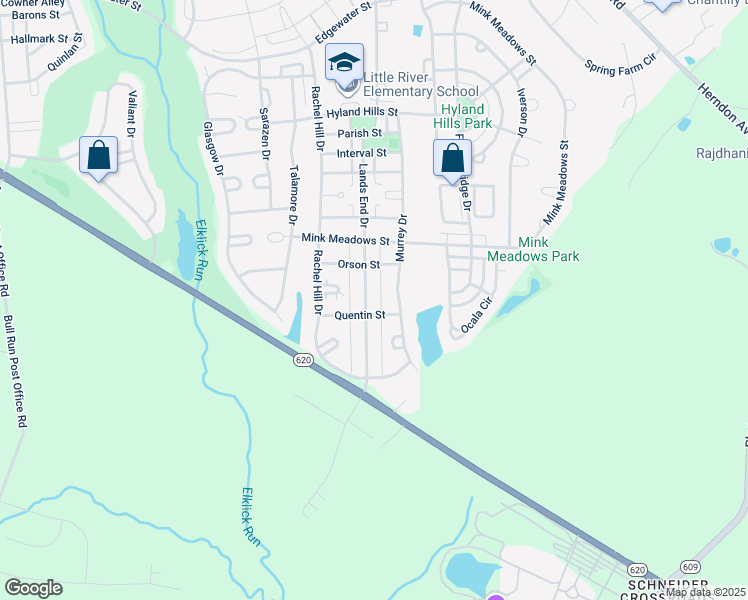 map of restaurants, bars, coffee shops, grocery stores, and more near 26194 Lands End Drive in Chantilly