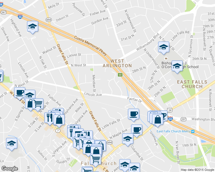 map of restaurants, bars, coffee shops, grocery stores, and more near 2728 North Yucatan Street in Arlington