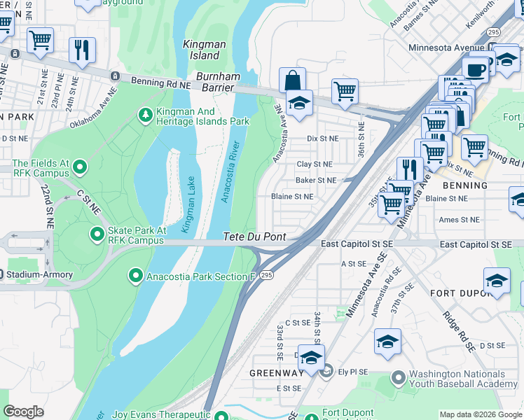 map of restaurants, bars, coffee shops, grocery stores, and more near 101 Independence Avenue Southeast in Washington