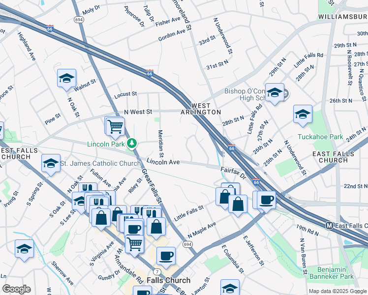 map of restaurants, bars, coffee shops, grocery stores, and more near 2728 North Yucatan Street in Arlington