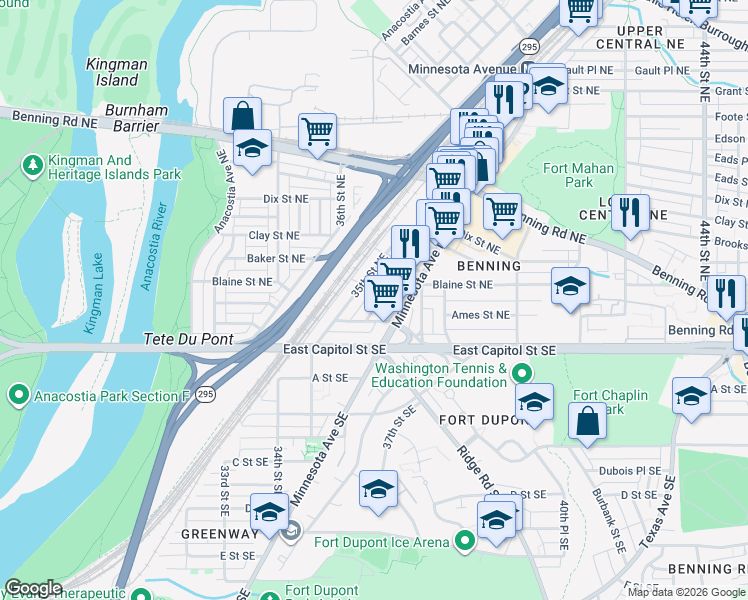 map of restaurants, bars, coffee shops, grocery stores, and more near 101 Independence Avenue Southeast in Washington
