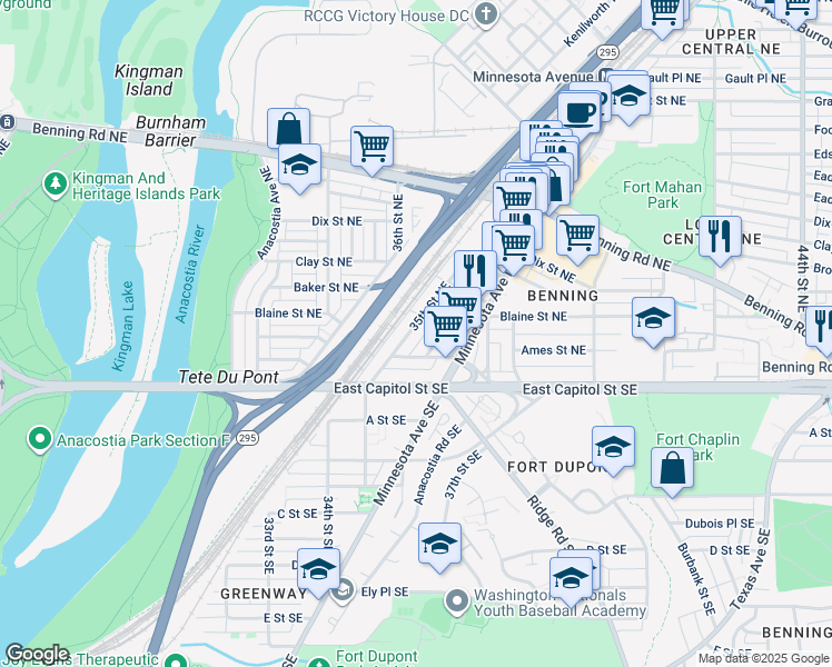 map of restaurants, bars, coffee shops, grocery stores, and more near 101 Independence Avenue Southeast in Washington