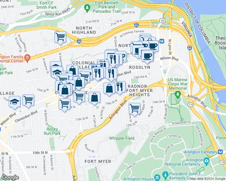 map of restaurants, bars, coffee shops, grocery stores, and more near 101 Independence Avenue Southeast in Washington