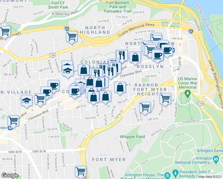 map of restaurants, bars, coffee shops, grocery stores, and more near 101 Independence Avenue Southeast in Washington