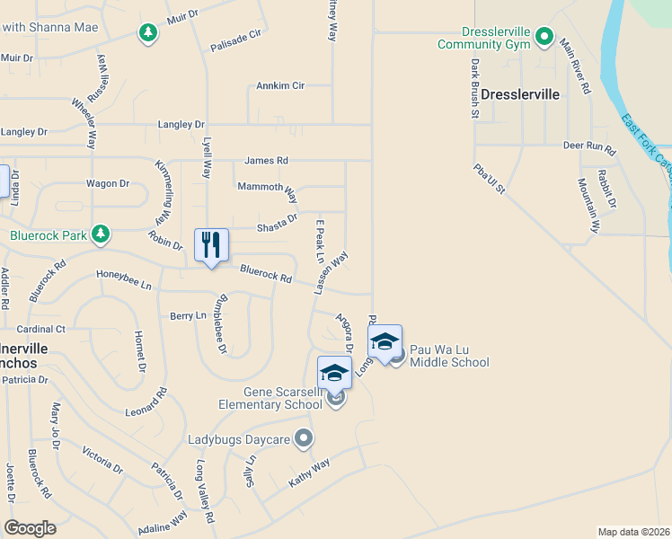 map of restaurants, bars, coffee shops, grocery stores, and more near 746 Lassen Way in Gardnerville