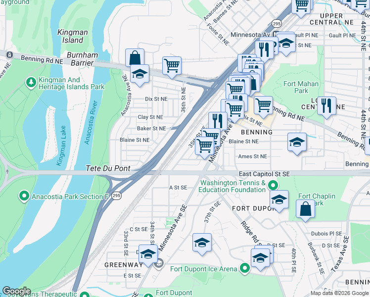 map of restaurants, bars, coffee shops, grocery stores, and more near 101 Independence Avenue Southeast in Washington