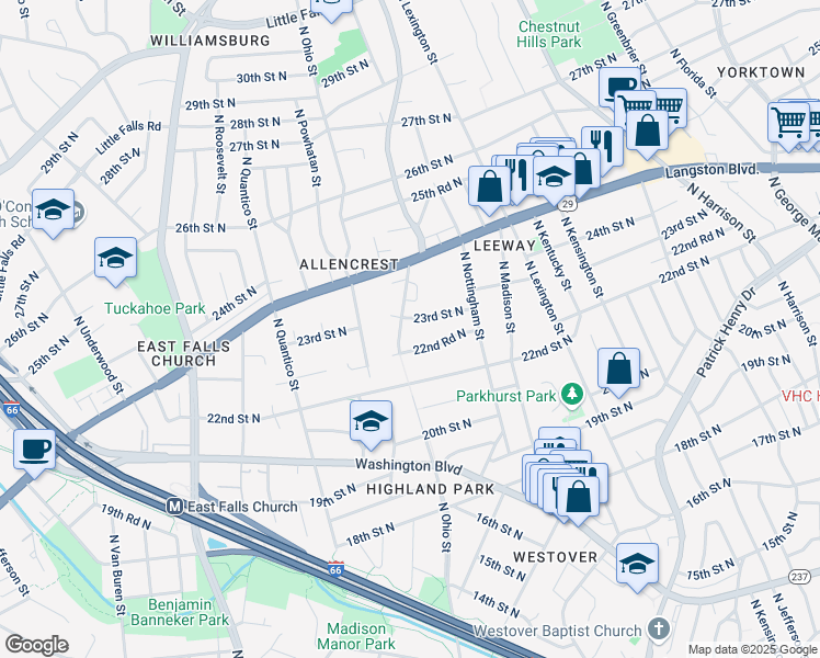 map of restaurants, bars, coffee shops, grocery stores, and more near 6046 23rd Street North in Arlington