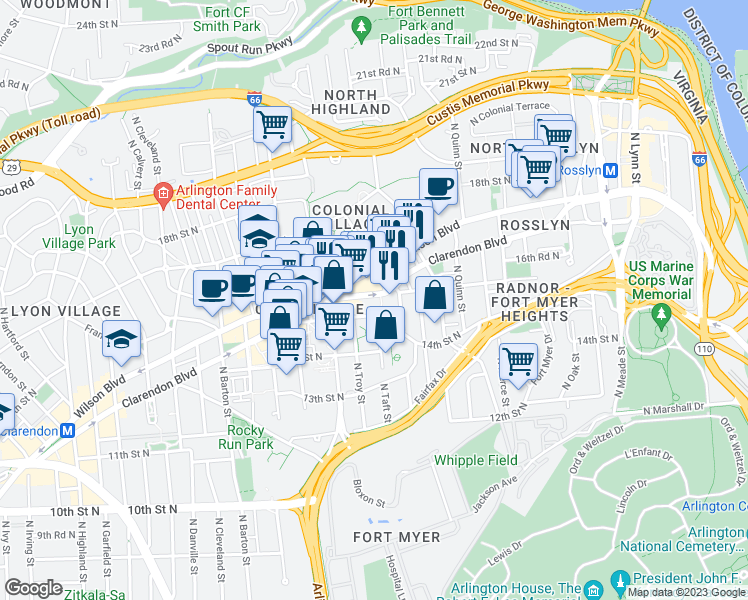 map of restaurants, bars, coffee shops, grocery stores, and more near 101 Independence Avenue Southeast in Washington