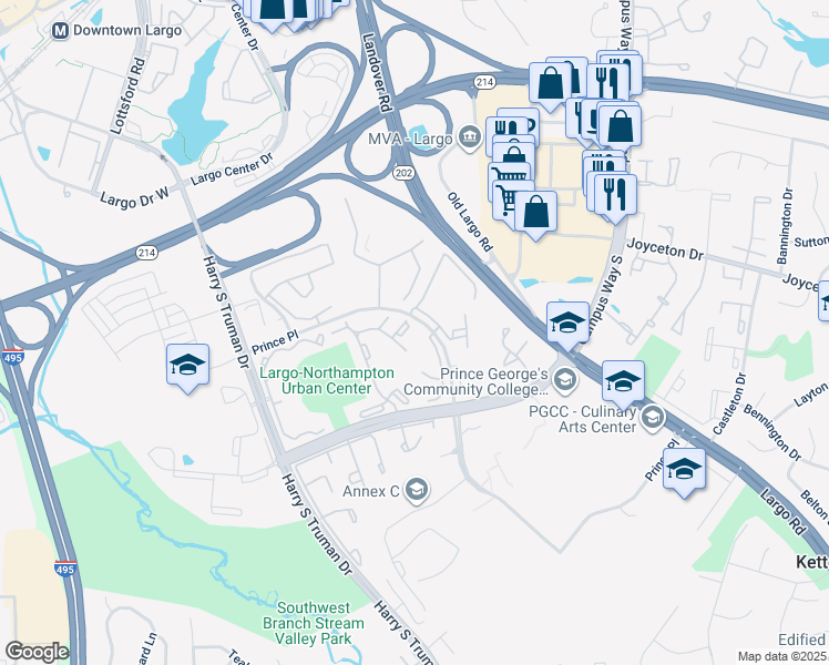 map of restaurants, bars, coffee shops, grocery stores, and more near 10127 Prince Place in Upper Marlboro