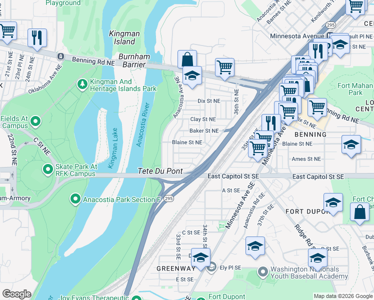 map of restaurants, bars, coffee shops, grocery stores, and more near 101 Independence Avenue Southeast in Washington