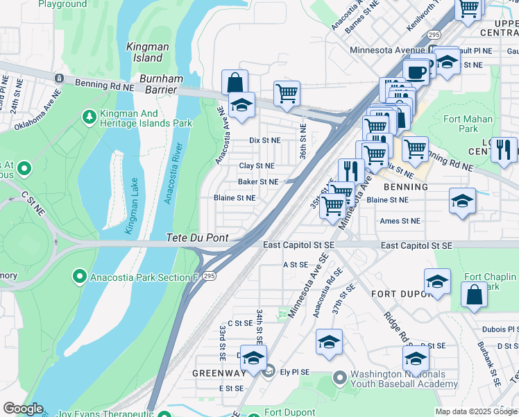 map of restaurants, bars, coffee shops, grocery stores, and more near 101 Independence Avenue Southeast in Washington