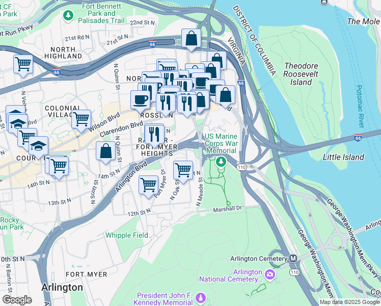 map of restaurants, bars, coffee shops, grocery stores, and more near 101 Independence Avenue Southeast in Washington