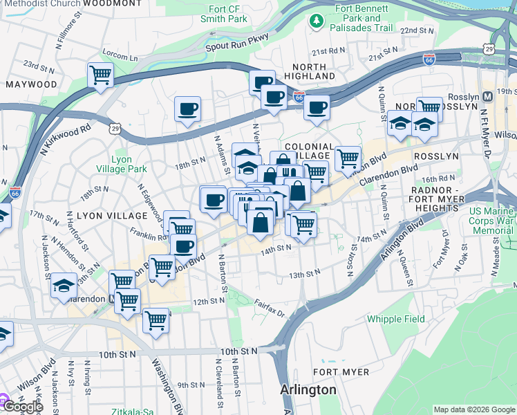 map of restaurants, bars, coffee shops, grocery stores, and more near 101 Independence Avenue Southeast in Washington