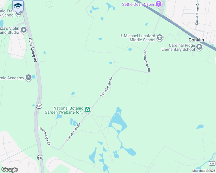 map of restaurants, bars, coffee shops, grocery stores, and more near Ticonderoga Road in Chantilly