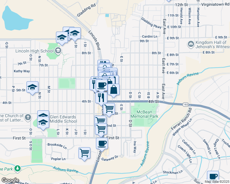 map of restaurants, bars, coffee shops, grocery stores, and more near 590 5th Street in Lincoln