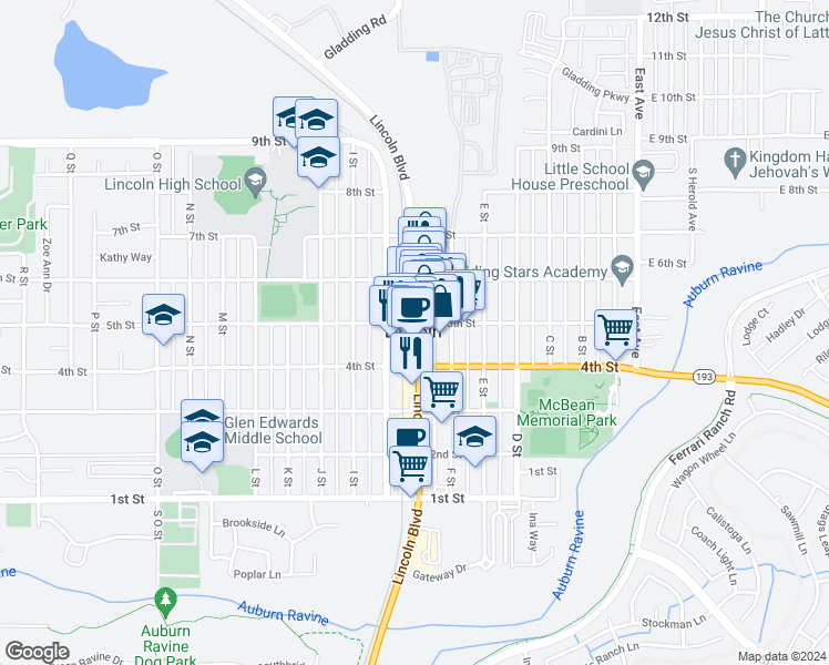 map of restaurants, bars, coffee shops, grocery stores, and more near 460 Lincoln Boulevard in Lincoln