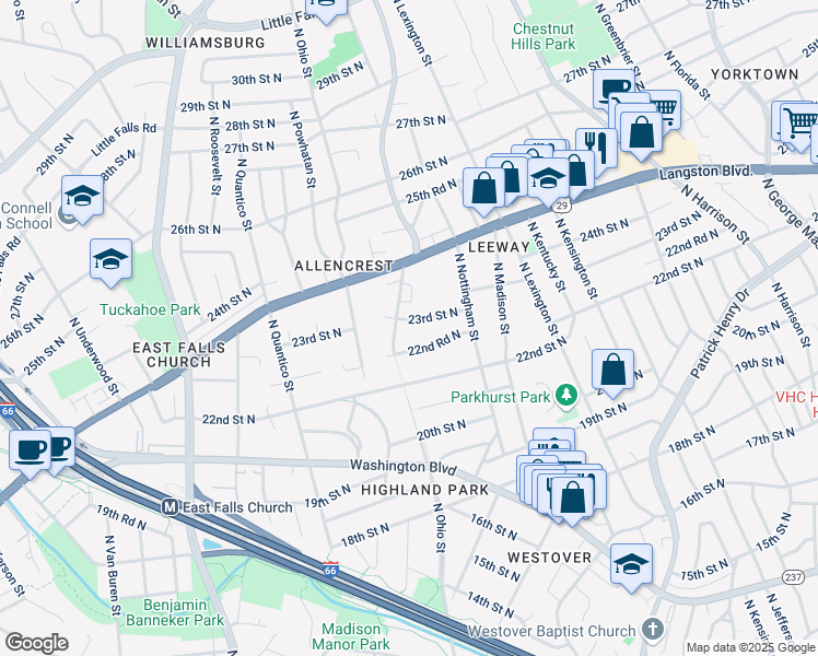 map of restaurants, bars, coffee shops, grocery stores, and more near 6046 23rd Street North in Arlington