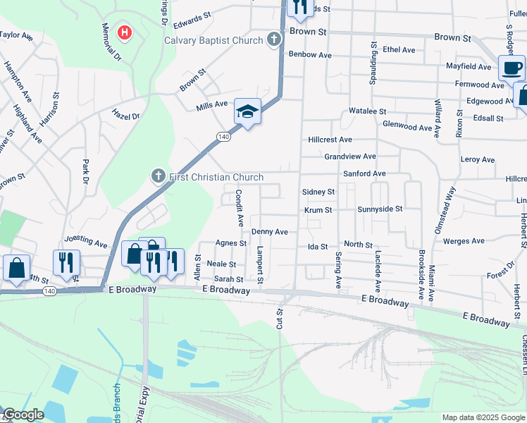 map of restaurants, bars, coffee shops, grocery stores, and more near 2511 Sidney Street in Alton
