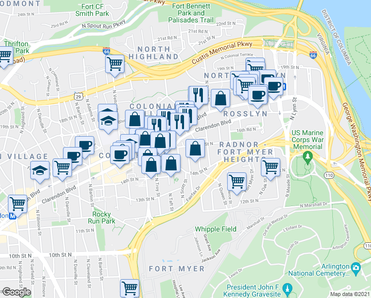 map of restaurants, bars, coffee shops, grocery stores, and more near 101 Independence Avenue Southeast in Washington
