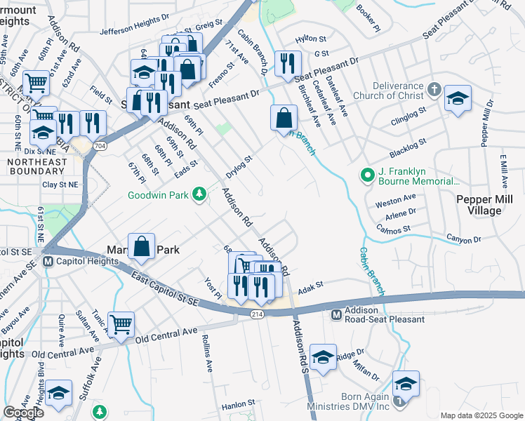 map of restaurants, bars, coffee shops, grocery stores, and more near 6116 Addison Rd in Capitol Heights